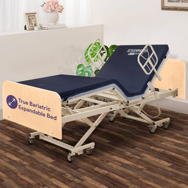 Medacure Expandable Split Frame Bariatric Bed, Fully Electric with ProEx 36 Mattress  Maple MC-LXBARISFMP2KA